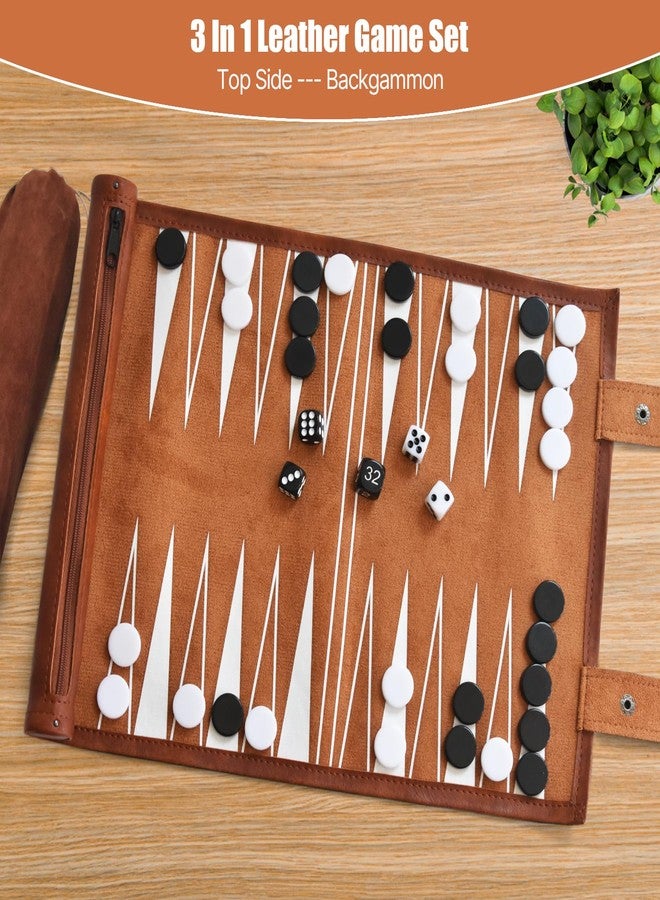 Partsmojo Chess, Checkers, and Backgammon Set 3 in 1 - Roll-up Leather Board Games, Portable and Lightweight with Drawstring Bag,Travel-Size Board Game for Camping, Backpacking, Road Trips, Adults - Image 3